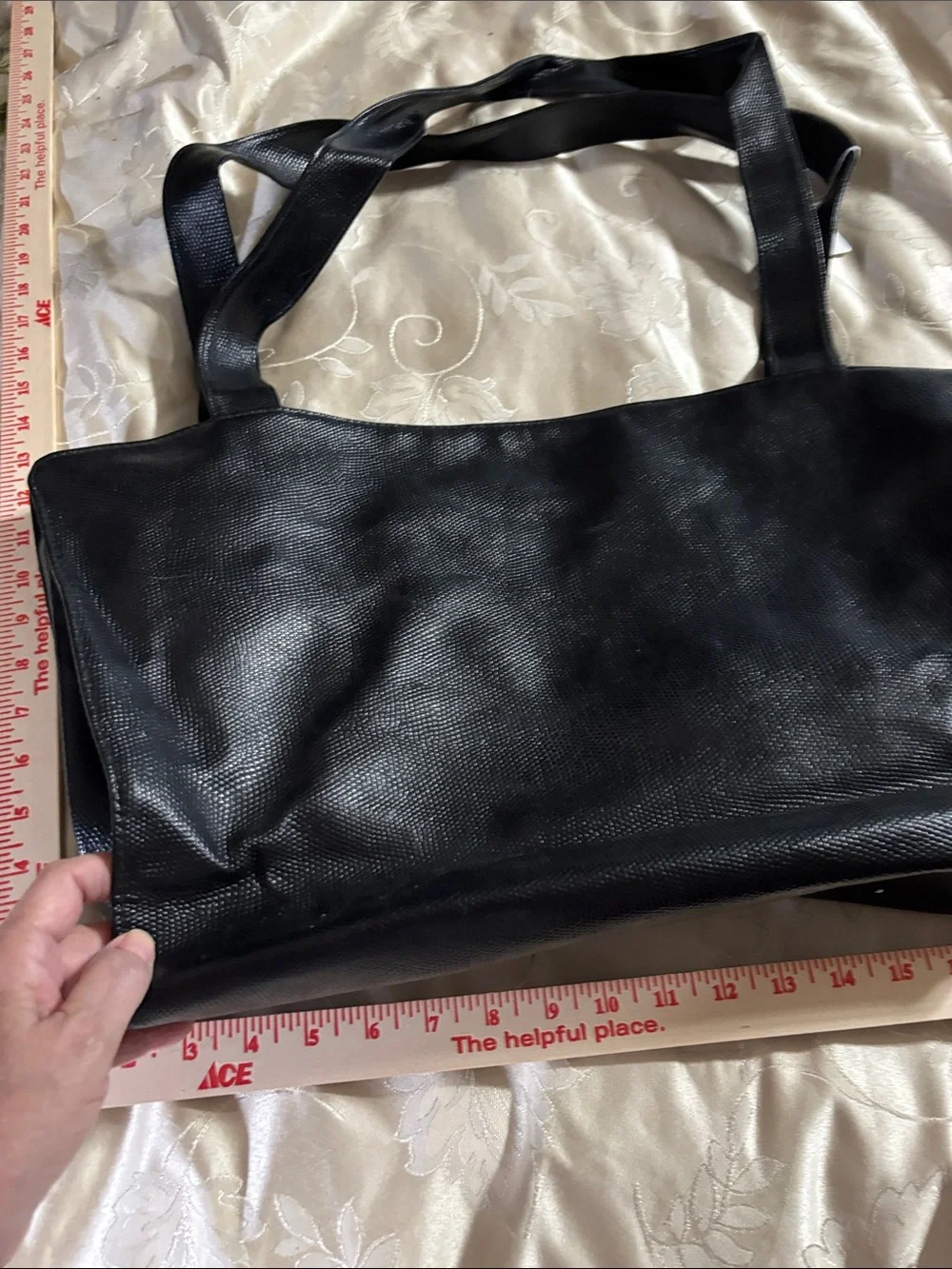 Lancome Black Textured Tote with Gold Logo Plaque